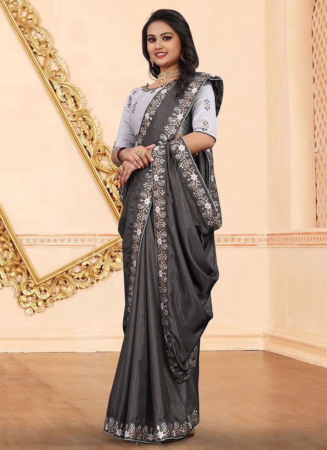 Svarna 1 Stylish Designer Party Wear Silk Embroidery With Stone Work Saree Collection